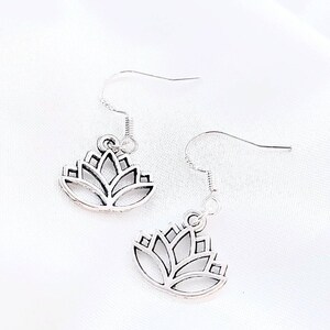 Lotus Flower Silver Drop Earrings