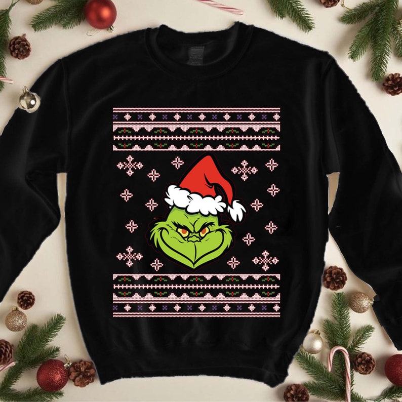 The Grinch Christmas Knit Pattern Graphic Merch Hoodie Long | Etsy