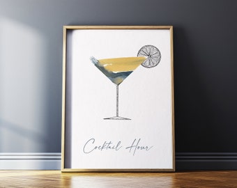 Cocktail Hour Print: Available in 3 colours and sizes A5, A4, A3 & 30x40cm by Suzanne Marie Paperie