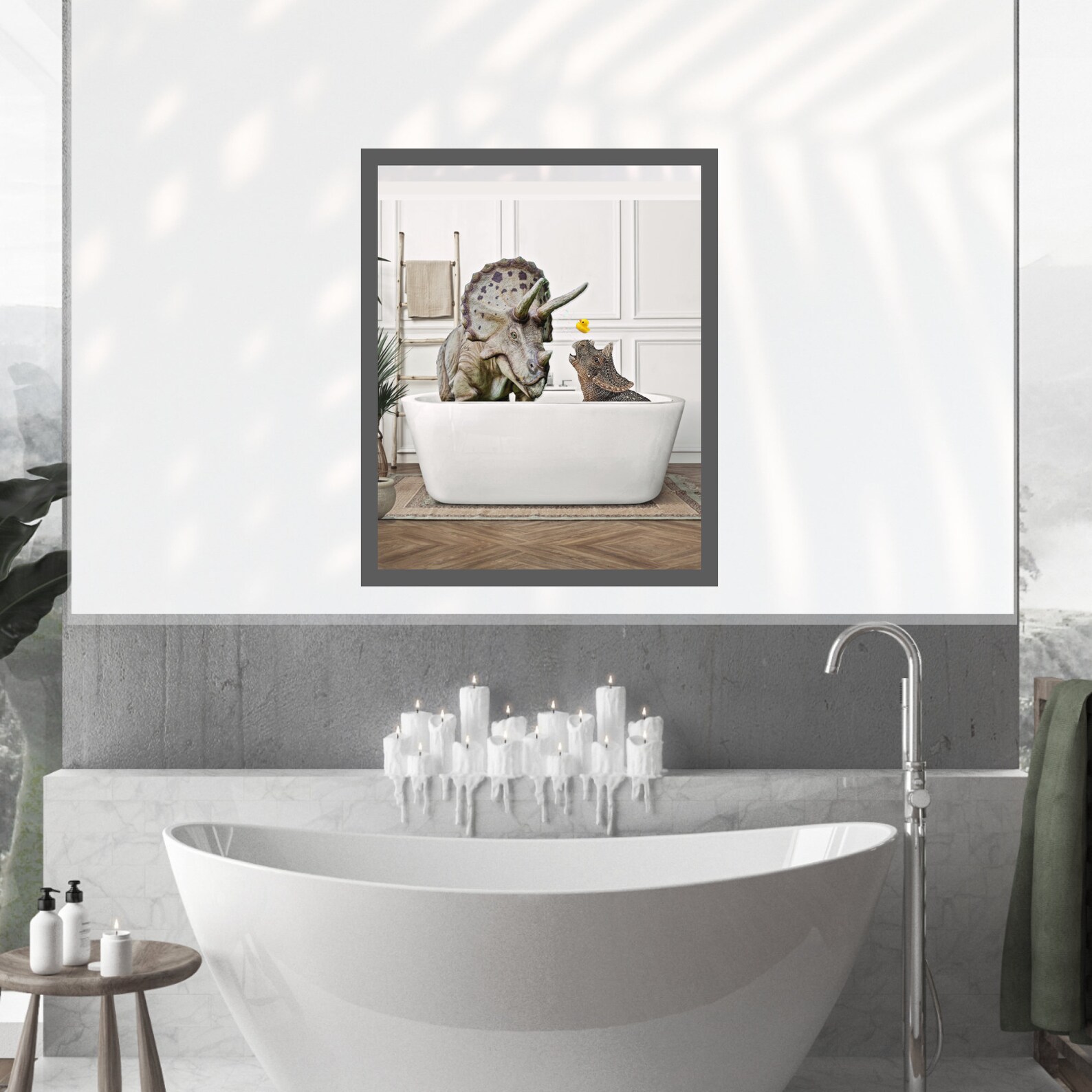 Dinosaur in Bathtub Poster Printable Quirky Gift Dinosaur Kids Bathroom