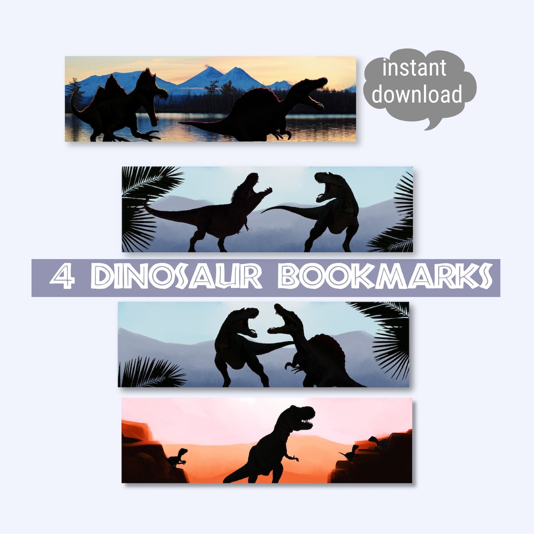Printable Dinosaur Bookmarks Set for Kids Dinosaur Party Favors Gift Printable Dinosaur Set of 4 ...