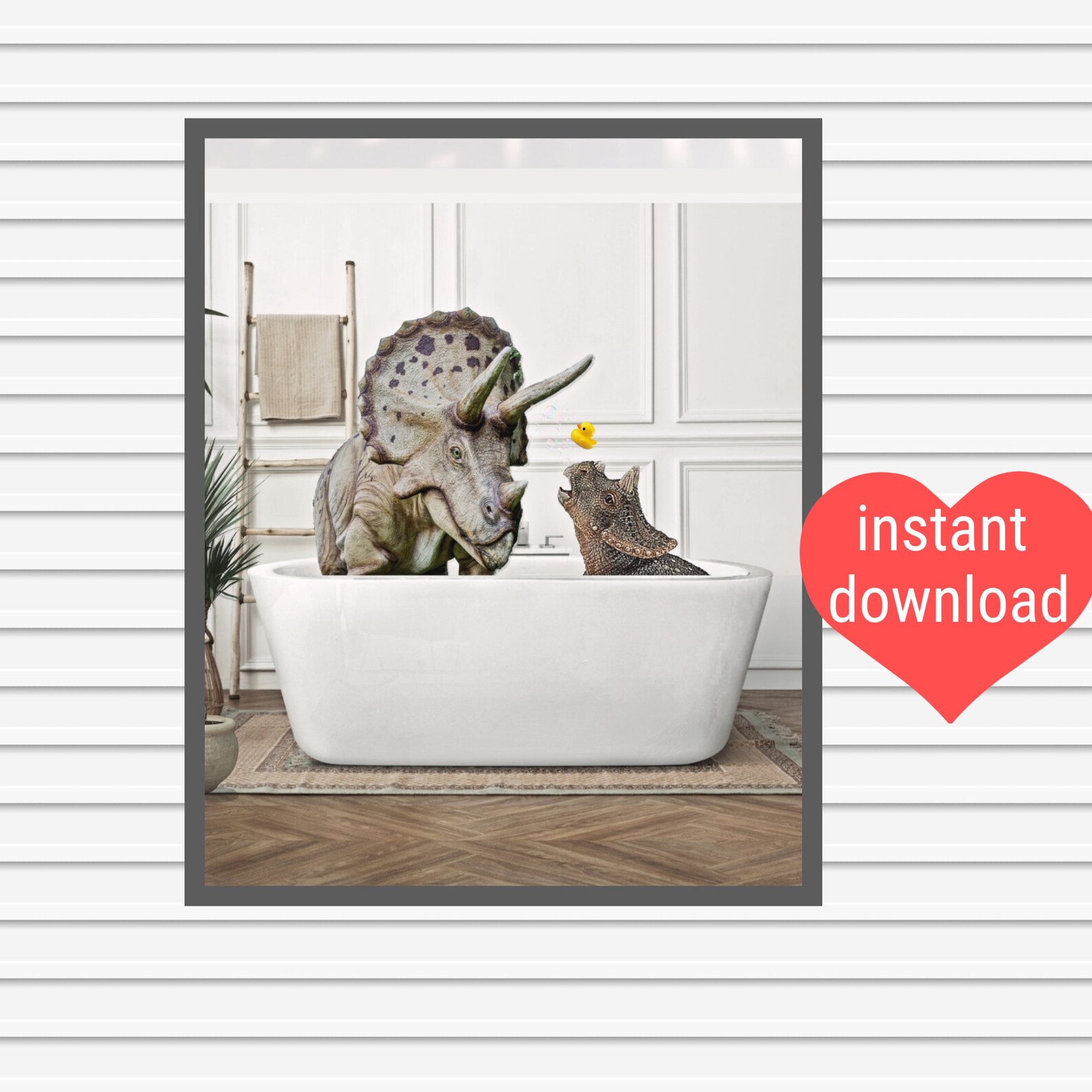 Dinosaur in Bathtub Poster Printable Quirky Gift Dinosaur Kids Bathroom