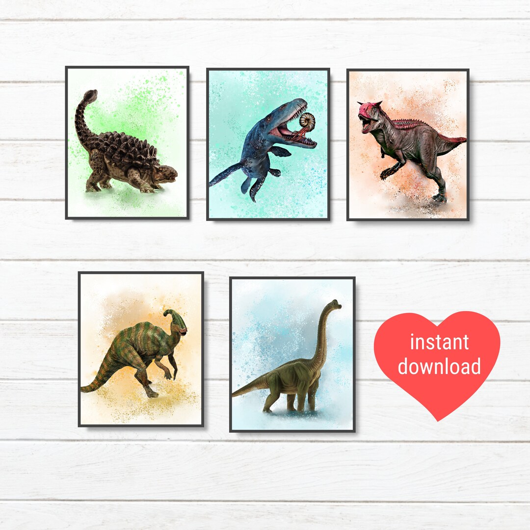 Printable Dinosaur Poster Set of 5 Wall Art Birthday Party Gift ...