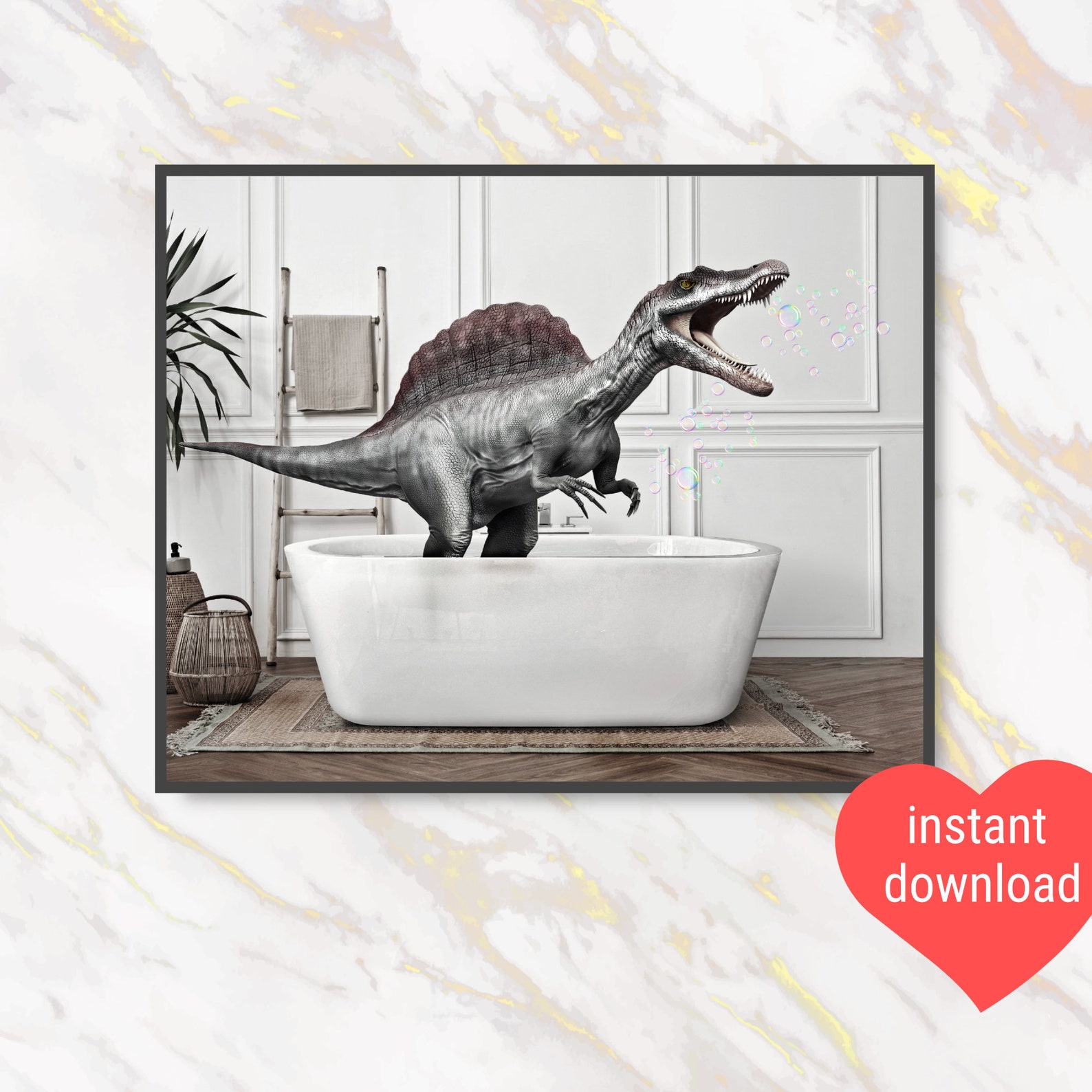Printable Dinosaur in Bathtub Printable Poster Dinosaur Etsy