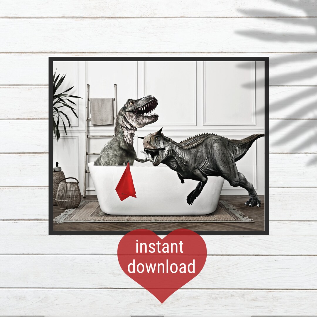 Quirky Dinosaurs in Bathroom Printable Dinosaur Poster Funny Printable ...
