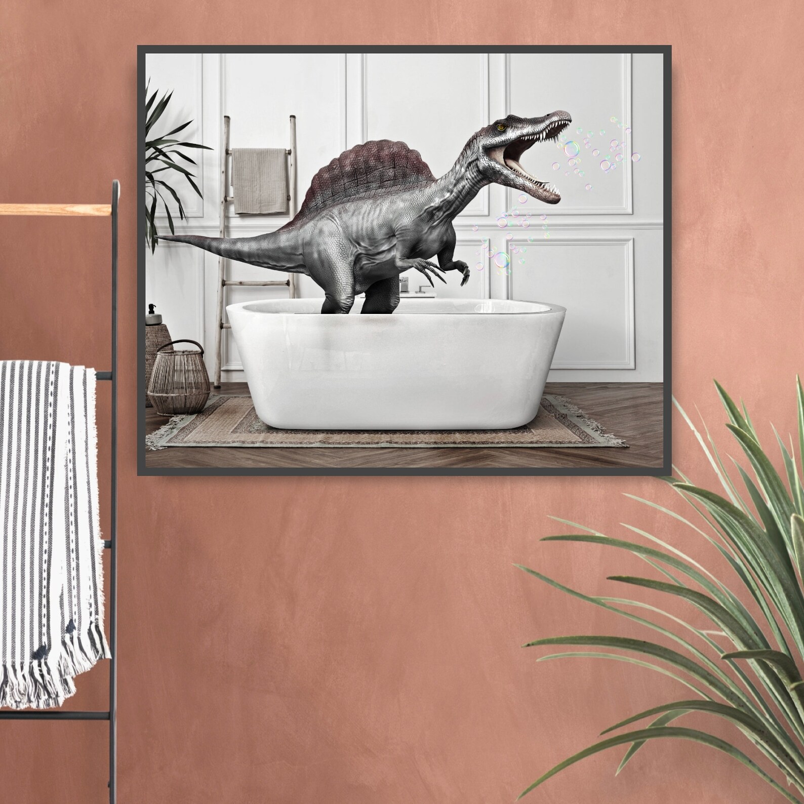 Printable Dinosaur in Bathtub Printable Poster Dinosaur Etsy