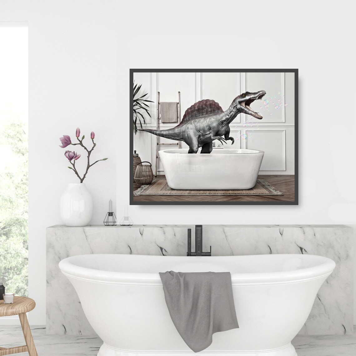 Printable Dinosaur in Bathtub Printable Poster Dinosaur Etsy