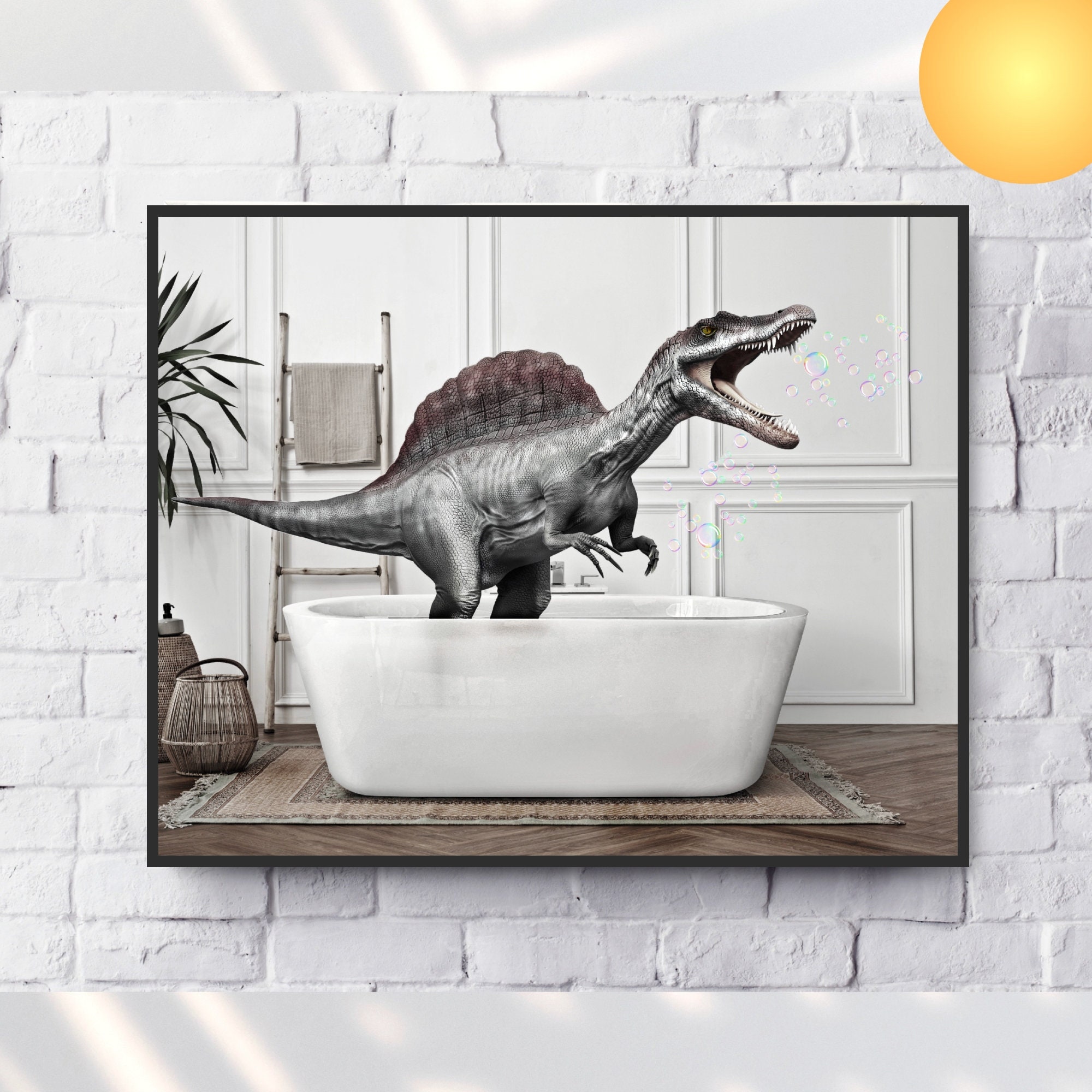 Printable Dinosaur in Bathtub Printable Poster Dinosaur Etsy
