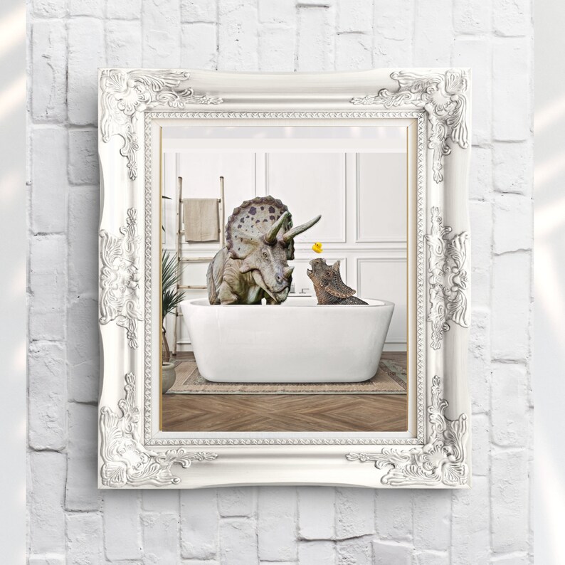 Dinosaur in Bathtub Poster Printable Quirky Gift Dinosaur Kids Etsy