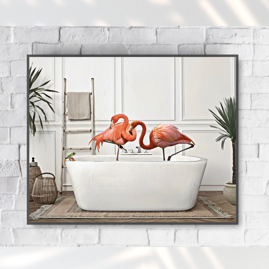 Pink Flamingos Wall Art Quirky Wall Decor Printable Surreal Etsy