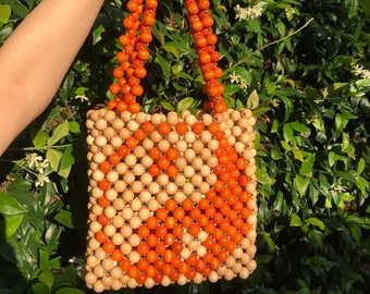 Yin-yang kraal tas, kralen tas, oranje tas, houten tas, handgemaakte tas, crossbody tas, oranje kraal tas, handgemaakte kraal tas, handtas, oranje