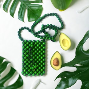 No 1 Green Bag Mini, Messenger Bag, Bead Bag, Summer Bag, Wooden Bag, Luxury Bag, Crossbody Bag, beaded bag, beaded handbag