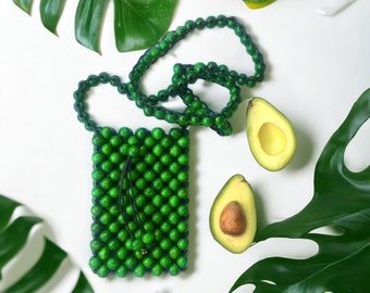 No 1 Green Bag Mini, Messenger Bag, Bead Bag, Summer Bag, Wooden Bag, Luxury Bag, Crossbody Bag, beaded bag, beaded handbag