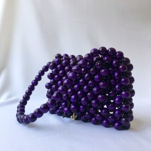 No 6 Purple Bag Small, Bead bag, Tote bag, Wooden Bag, Luxury Bag, Clutch Bag, Beaded Bag, Wooden purse, luxury handbag, handmade tote bag image 2