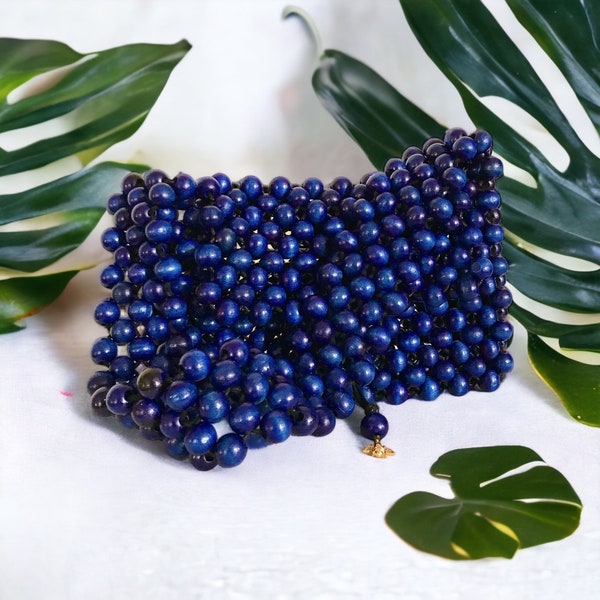 No 3 Blueberry Large Bag, handmade beaded handbag, wooden purse, bead bag, luxury bag, handtasche