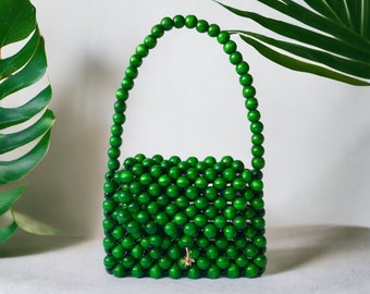 No 1 Green Bag Small, Bead bag, Tote bag, Wooden Bag, Luxury Bag, Clutch Bag, Beaded Bag, Beaded handbag, Wooden purse, luxury handbag