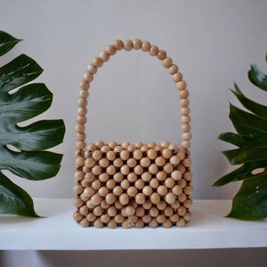 Bolso pequeño de crema n.° 4, bolso de cuentas, bolso de mano, bolso de madera, bolso de lujo, bolso hecho a mano, bolso de mano, bolso de cuentas, bolso de mano de cuentas, monedero de madera