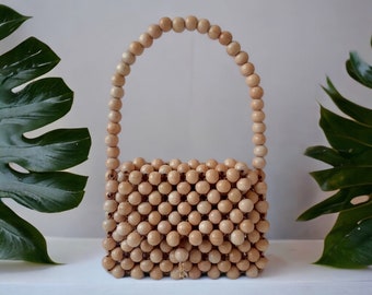 No 4 Cream Bag Small, Bead bag, Tote Bag, Wooden Bag, Luxury Bag, Handmade Bag, Clutch Bag, beaded bag, Beaded handbag, Wooden purse