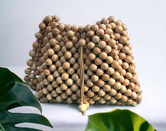 No 4 Luxurious Mermaid Beaded HandBag - Cream - A Glamorous Accessory for Summer Days & Nights! Handmade wooden handbag, DIY bag