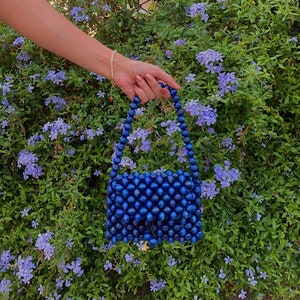 No 3 Blueberry Bag Small, Tote Bag, Wooden Bag, Luxury Bag, Handmade Bag, Beaded Handbag, beaded bag, Wooden purse, Handmade bead bag image 4