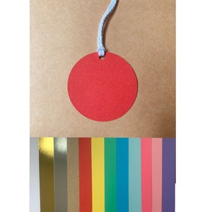 5-50 Circle Shaped Recycled Card/Mirror Card Gift Tags. White/Gold/Silver/Kraft/Red/Orange/Yellow/Green/Blue/Purple/Pink. UK Seller