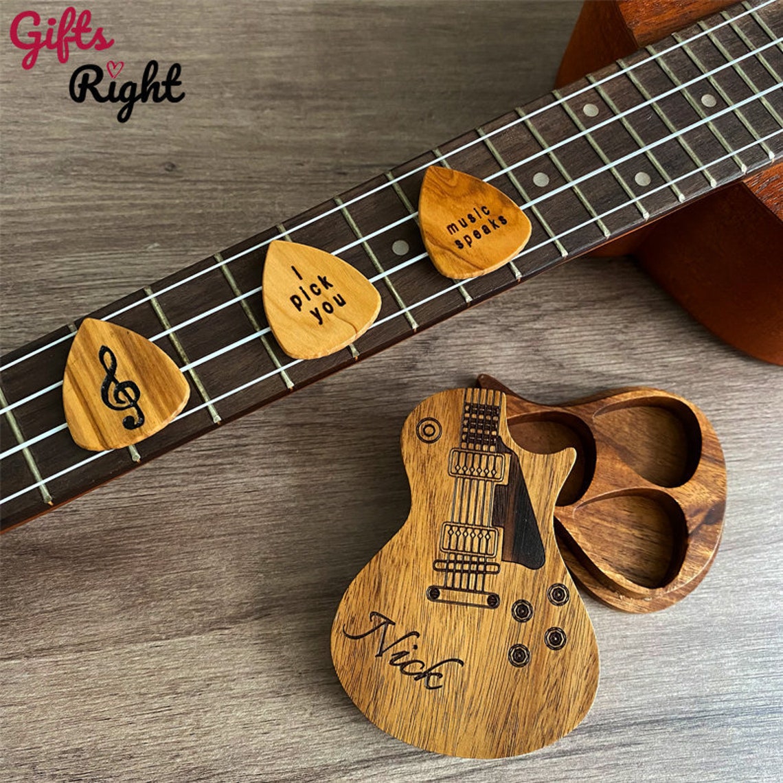 Personalized Wooden Guitar Picks With Case Custom Guitar Pick Etsy Canada