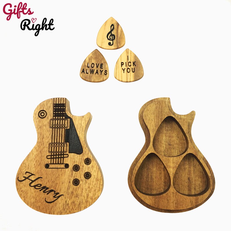 Personalized Wooden Guitar Picks With Case Custom Guitar Pick Etsy