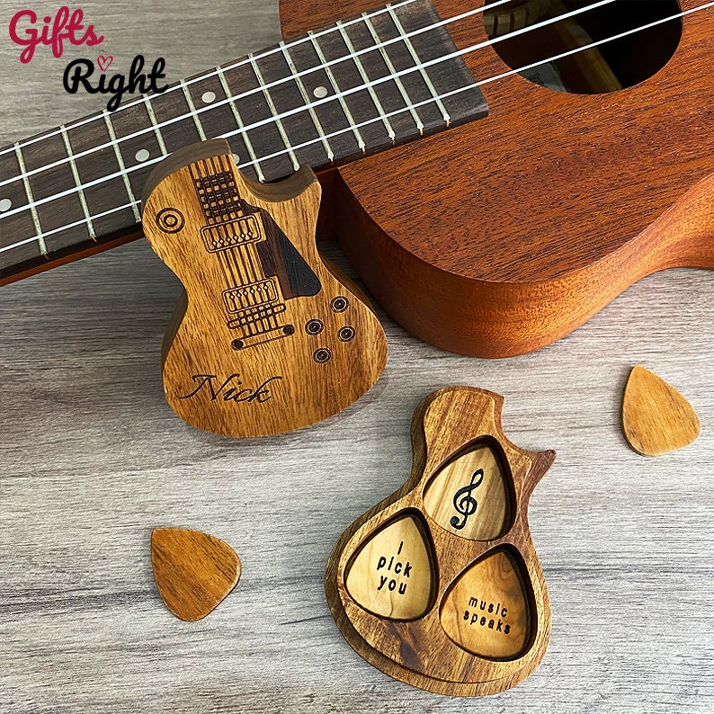 Personalized Wooden Guitar Picks With Case Custom Guitar Pick Etsy