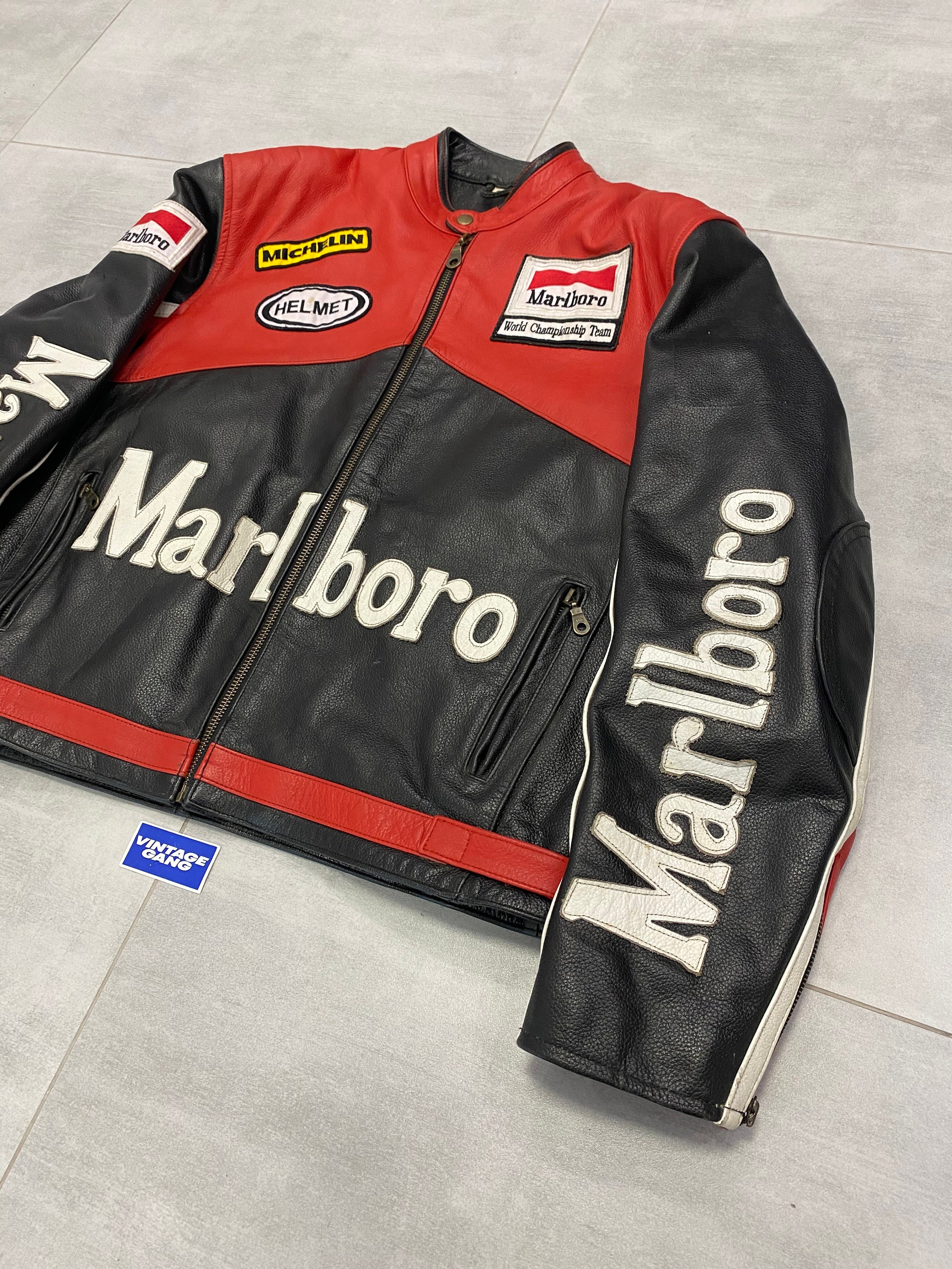 Marlboro leather jacket racing / Michelin / vintage 90s / | Etsy