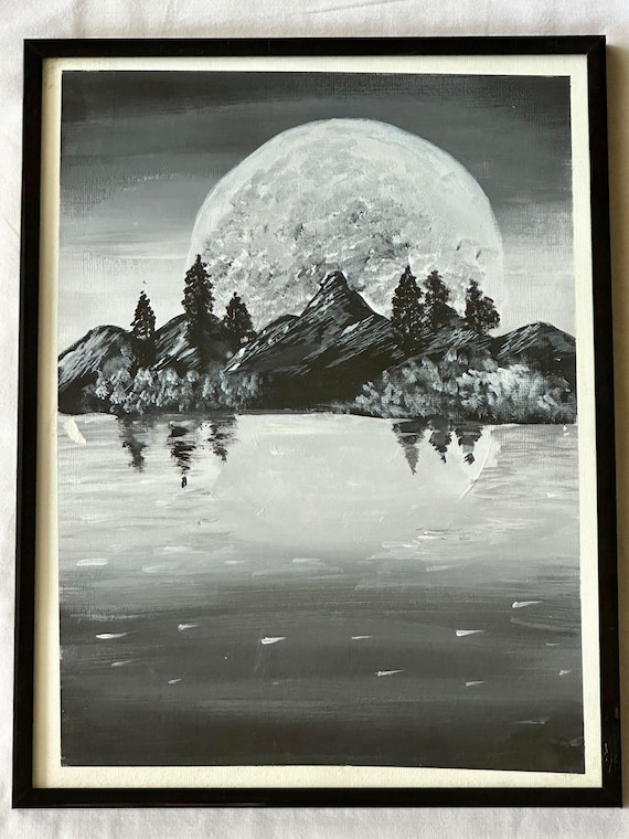 black and white acrylic landscape