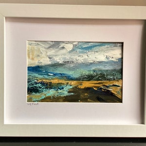 Original north Devon countryside painting. Hand painted Exmoor landscape painting. Hiking over Devonshire moors. Rural idyllic immersive image 1