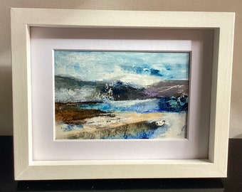 Original outer Hebrides beach. Hand painted Scottish seascape. Dramatic coast with cliffs and rocks. Rural, atmospheric unique seascape.