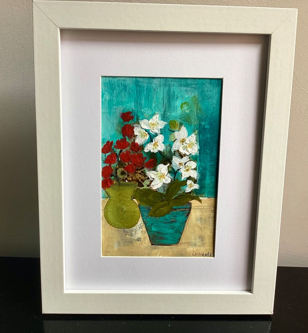 Original Still Life With Flowers Painting Hand Painted White Orchid