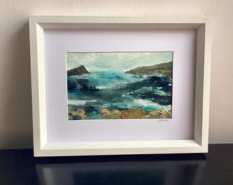 Original wembury beach seascape painting. Hand painted south Devon coast. South west coastal path. Walking route. One of a kind. Travel art