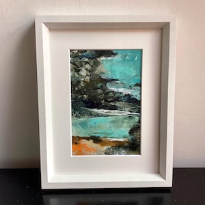 Original ilfracombe seascape painting. North Devon rocky bay sea pool. Hand painted coastal art. Rock pools, turquoise ocean