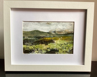 Original Derbyshire landscape painting. Walking in edale countryside. Hand painted Peak District framed art. Calming green idyllic scenery.
