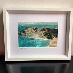 Original Cornwall seascape painting. Coastal walking rugged rocks. Hand painted kynance cove beach. Cornish lizard peninsula