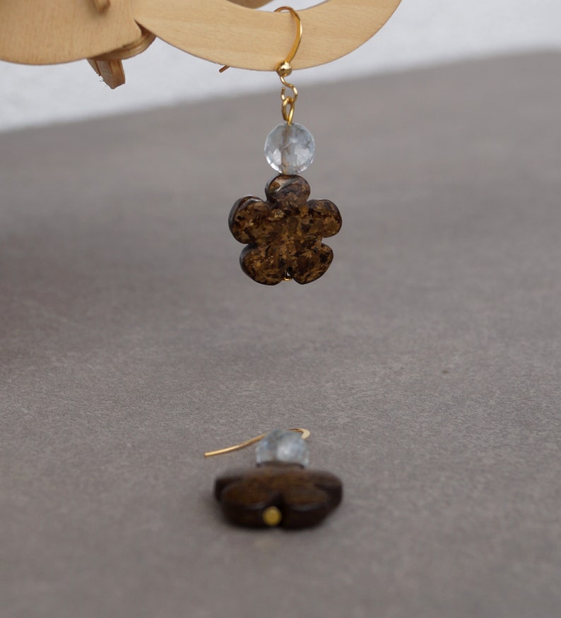 Bronzite and quartz dangle earrings,bronzite flower earrings for woman,bronzite jewellery,bown gemstone earrings boho jewelry,gifts for her