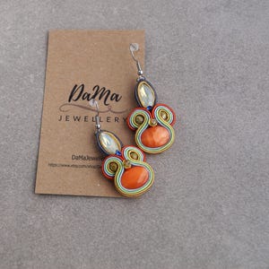 Orange Soutache Earrings: Handmade Beaded Jewelry Gift