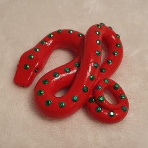 Red Snake Miniature Figurine with Green Rhinestones