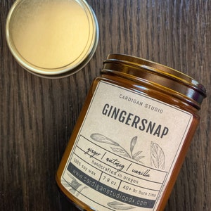 Gingersnap | Winter Holiday Amber Jar Candle | Wooden Wick | Wax Melts