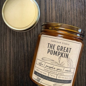 The Great Pumpkin | Pumpkin Spice Latte | Fall Scented Amber Jar Candle | Wooden Wick | Wax Melts