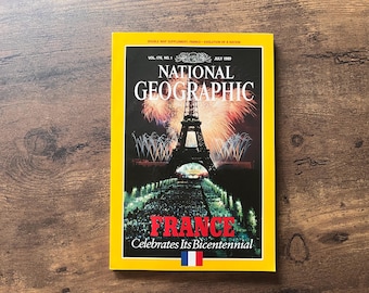 Vintage National Geographic July 1989 – France Bicentennial, Double Map