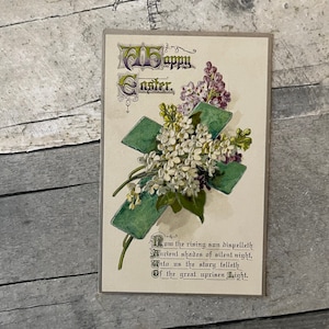 Antique Easter Post Card 1914 Embossed Green Cross with Flowers