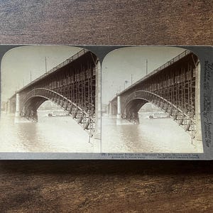 Pont sur le Mississippi, St. Louis, MO, carte stéréoscope Underwood & Underwood vintage 1908