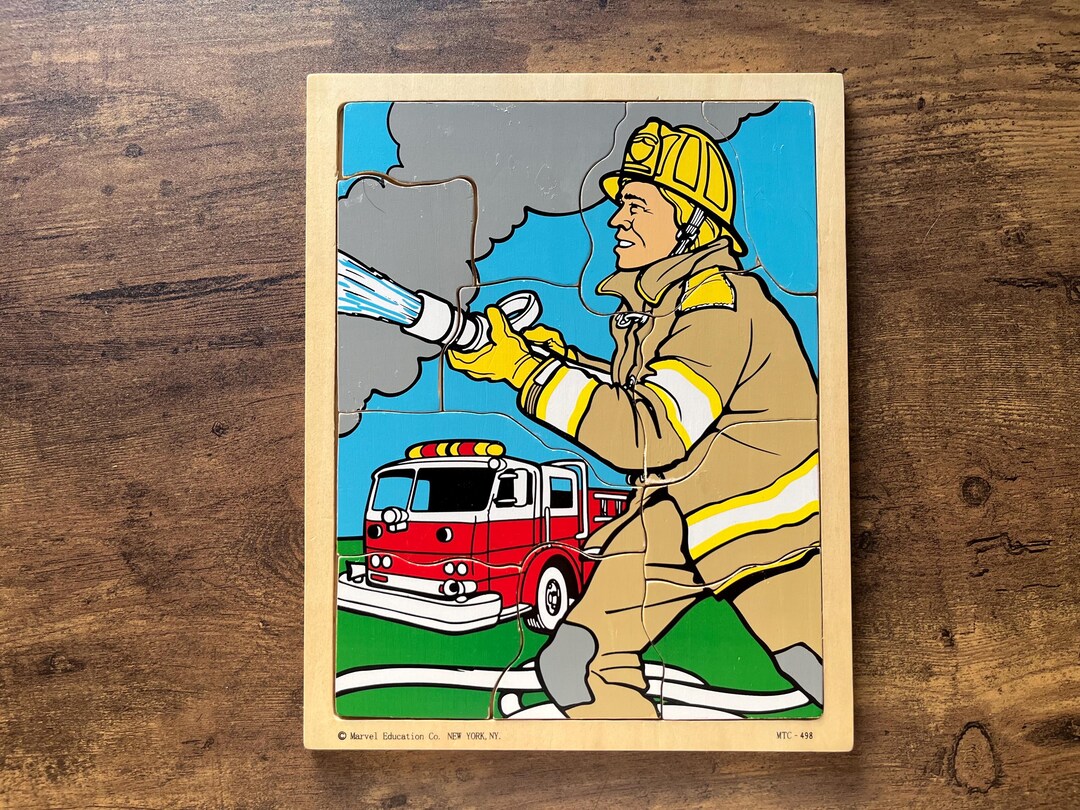 Vintage Fireman Puzzle by Marvel Education Co. Wooden Tray Puzzle - Etsy