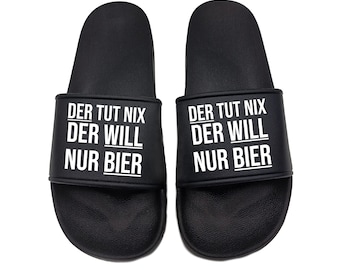 Statement Schlappen Der tut nix der will nur Bier perfekt für Urlaub und Strand unsere lustigen Badelatschen
