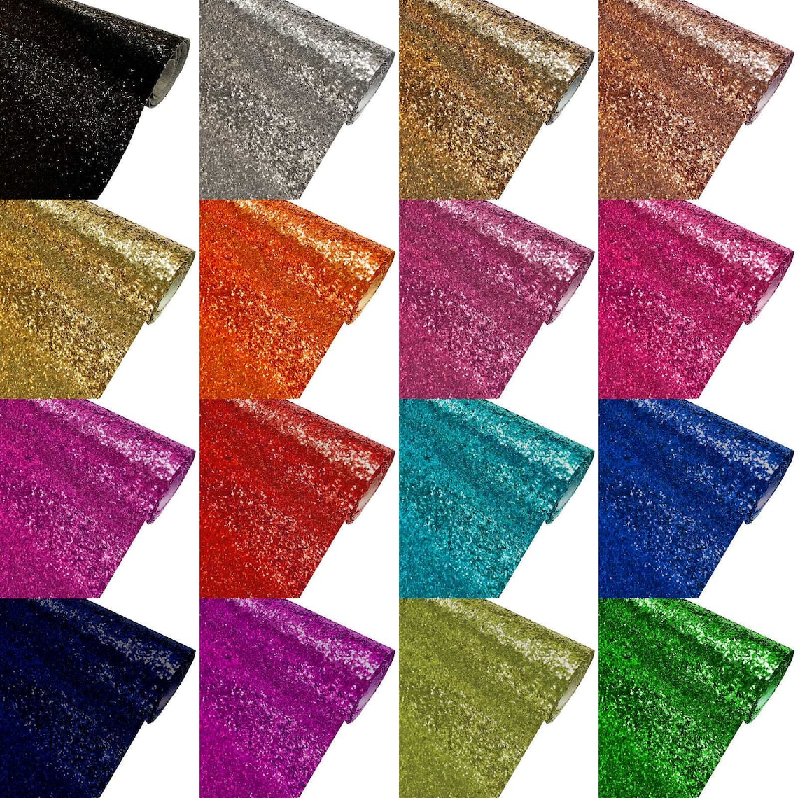 Chunky Glitter Fabric Colour Pack . 16 Sheets of Sparkling Fabric . A2