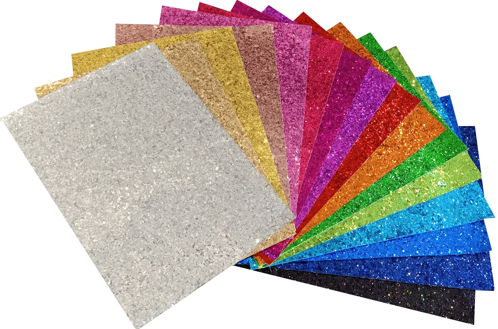Chunky Glitter Fabric Colour Pack . 16 Sheets of Sparkling Fabric . A2