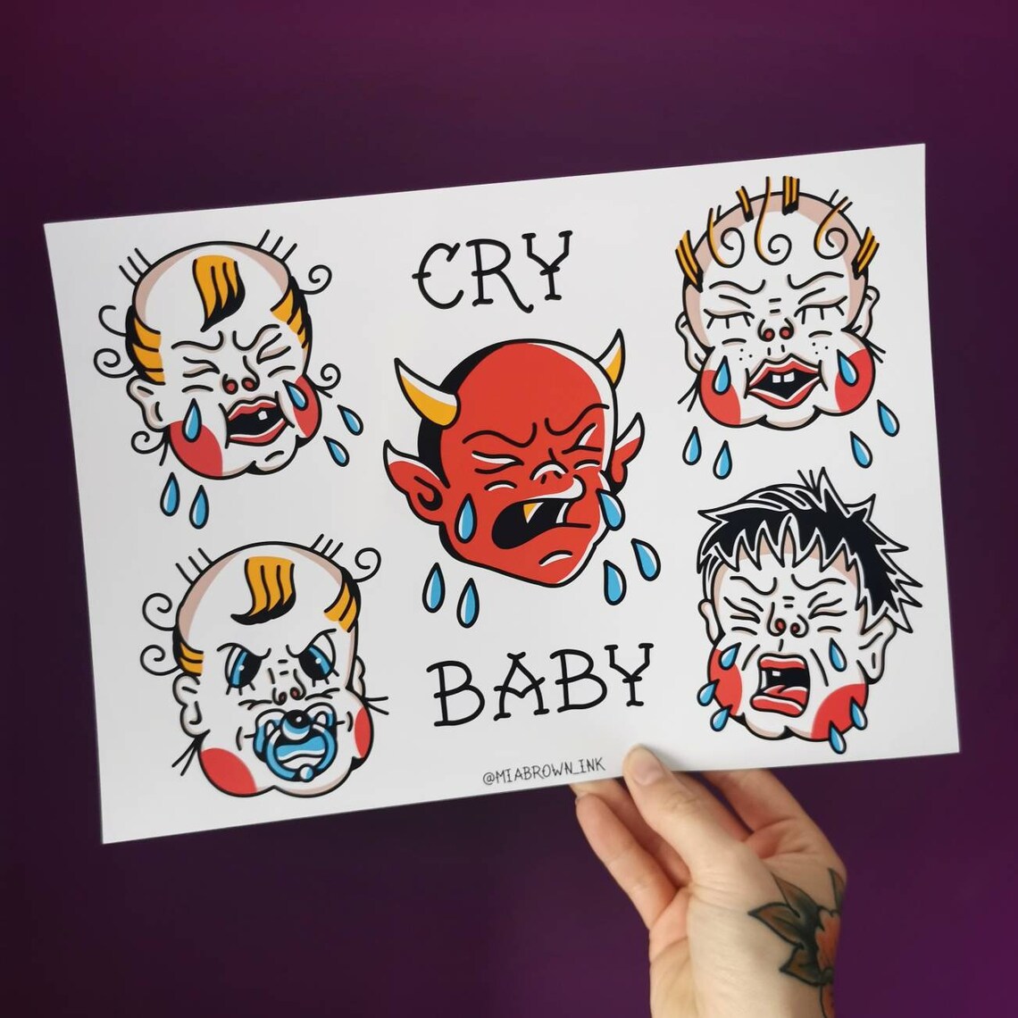Cry Baby Tattoo Flash Etsy